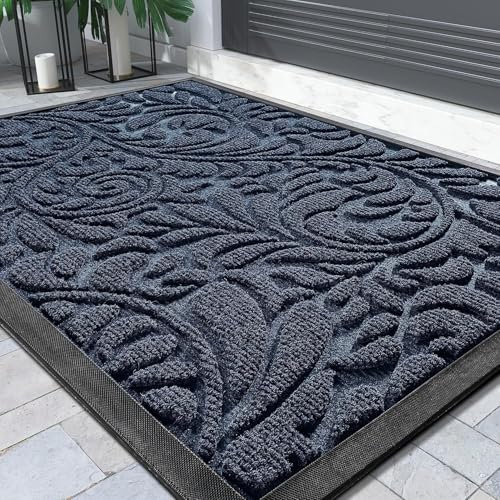 Yimobra Door Mat, Heavy Duty Front Welcome Mats for Home Entrance Outdoor Indoor, Doormat for Outside Back Patio Floor Entry Porch Garage Office, Weather Resistant Easy Clean, 92 x 61 cm, Blue