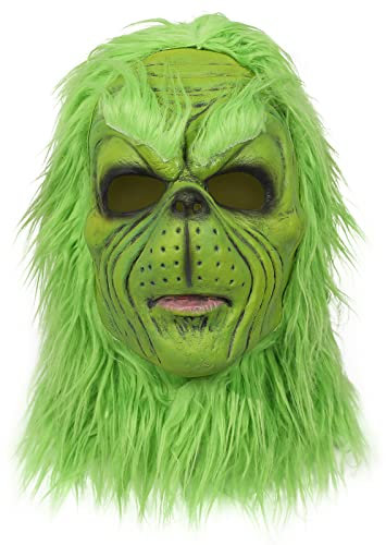 Yearsahrk Grinch Maske Weihnachtliche Grüne Monster Weihnachts Grinch Kostüm Maske mit Weihnachts Hut Funny Xmas Cosplay Party Requisiten Furry