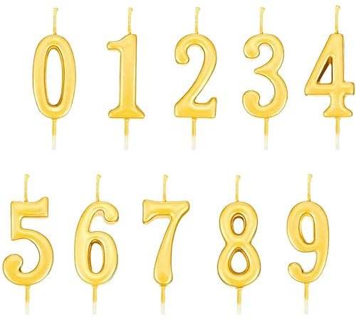 Geburtstag Zahl Kerzen,10 Stück Kuchenkerzen,Nummer 0 bis 9,Cake Topper Dekoration für Geburtstagsfeier (Gold)