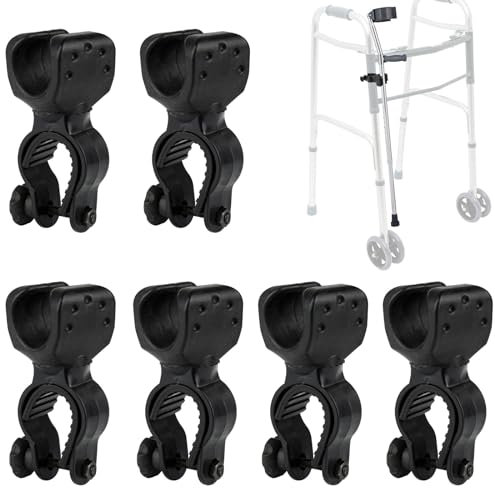 6 Stück Krückenhalter für Rollstuhl, 360 Grad Stockhalter Rollator Zubehör, Gehstockhalter für 2,5 Bis 3,1 cm Rohr, Gehstockhalter für Rollator, Stockhalter für Rollstuhl Roller Fahrrad Elektromobil
