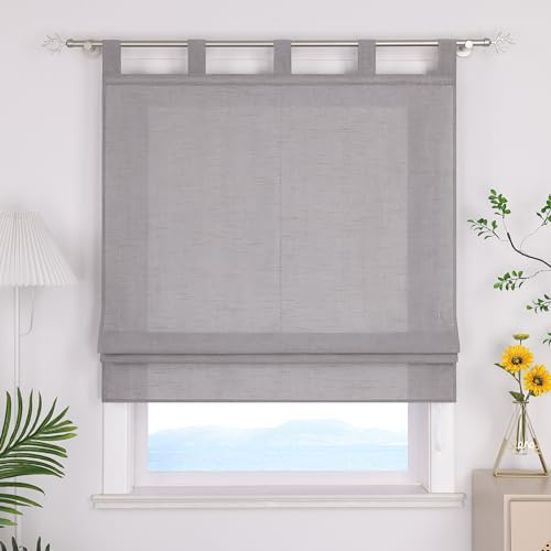 ESLIR Roman Blind with Loops, Plain Curtains, Kitchen, Opaque, Living Room, Ribbon Roller Blind for Windows, No Drilling, Grey, W x H 120 x 140 cm, 1 Piece