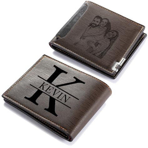 jewelora Portefeuille Homme Personnalisé Portefeuille Cuir avec Photo Alphabet Porte-Cartes RFID Bifold Portefeuille Homme Cadeaux pour Père Mari Fils Ami Noël Fête des pères Saint-Valentin (7#)