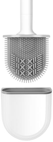 Toilet Brush Deep Cleaner Silicone Toilet Brushes and Container with Quick Drying Holder Set for all Bathroom(White)