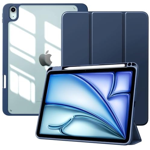 TiMOVO Case for iPad Air 11 Inch (M3/M2-2025/2024) with Pencil Holder, iPad Air 5th/4th Generation Case (2022/2020) 10.9 Inch, Slim Protective Cover with Clear Back, Auto Wake/Sleep, Navy Blue
