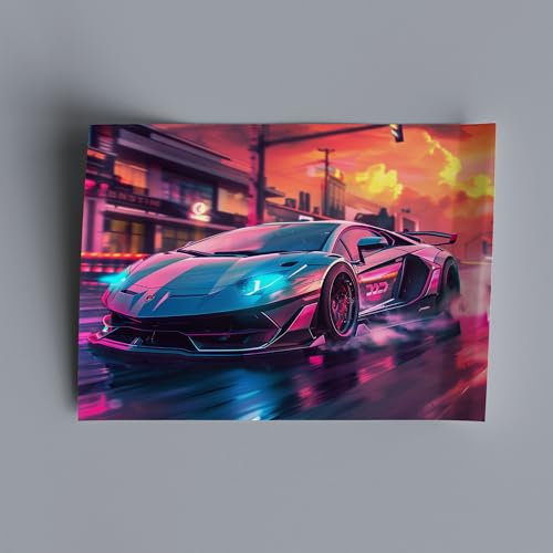 Lambo Aventador mit Heckflügel Sportwagen Wandbild als Dekoration, Fotoposter, 60x90 cm