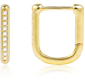 Gold Ohrringe Creolen Damen, Kleine Eckig Ohrringe Hypoallergen Geometrische Creolen Ohrring Kleine Quadratische Ohrring Statement Zirkonia Damen Mädchen