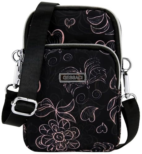 irisaa Umhängetasche Handytasche für Damen&Herren, kleine Schultertasche Crossbody, Gürteltasche Hüfttasche mit vielen Fächern, DKB Farbe:Schwarz Herz