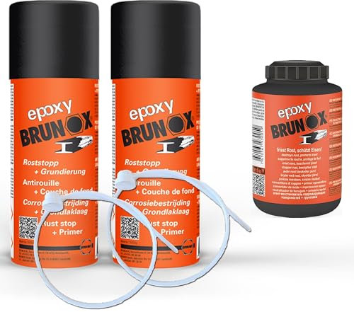 Generisch BRUNOX EPOXY Set: 2X 400ml Sprühflaschen, 1x 250ml Dose + 2X Hohlraumsonden Rostumwandler & Grundierung Effektive Rostbehandlung mit Brunox in praktischer Spray- und Dosenform