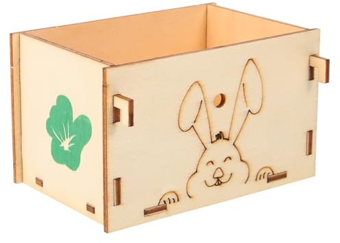 BESPORTBLE Wooden Cage Rabbit Feeder and Hamster Food Bowl with Anti-bite Design, Wear-resistant Small Animal Feeding Supply for Indoor Bunny and Rodent Hay Holder