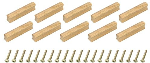 sourcing map 10Pcs Wood Drawer Pulls Handles with Screws Set 64mm/2.52 Hole Spacing Unfinished Beech Wood Cabinets Drawer Knobs Pull Handles for Kitchen Cabinets Dresser Furniture