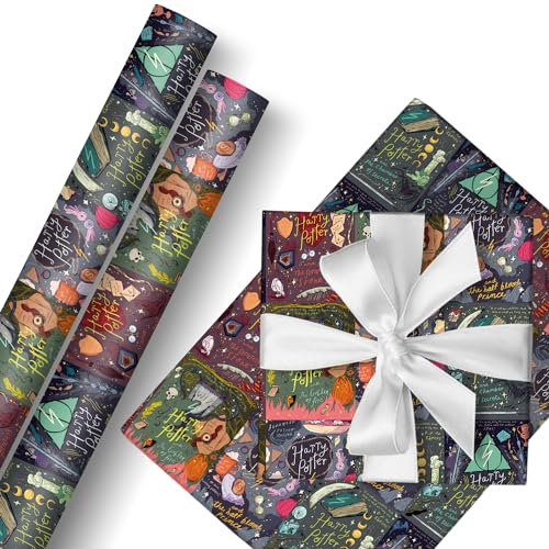 HOOKTA Harry Geschenkpapier 2 Rollen 43 cm x 3 m Geschenkpapier Langlebig Harry Geschenkpapier Pack für Kindergeburtstag, Party Aufbewahrung Festliche Dekoration (Retro-Orange) (Hinweis-Rätsel)