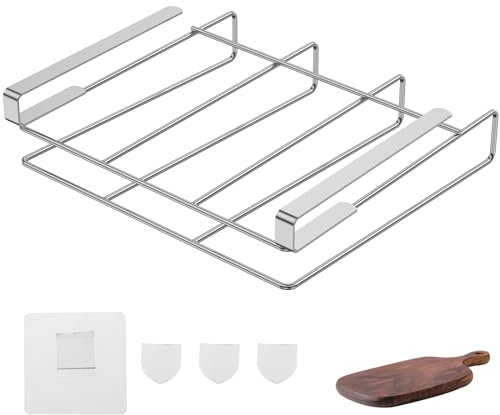 Under Cabinet Cutting Board Holder, Stainless Steel Hanging Chopping Board Rack Cabinet Organizer Lid Holder No Drill Cutting Board Hanging Shelf Vertical Horizontal Cutting Board Hanger for Kitchen