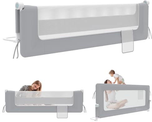 LZQ Rausfallschutz Bett Bettgitter Klappbar Kinderbettgitter Rausfallschutz Kinderbett Bettschutzgitter Kinder Bett Fallschutz Kinderbettschutzgitter (Hellgrau, 180 cm)