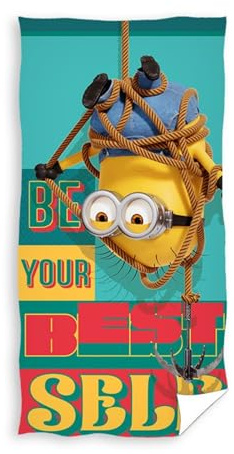 Carbotex Ich einfach unverbesserlich Minions Be You Best Self Duschtuch, Strandtuch, Badetuch, 100% Baumwolle, Maße: 70 x 140 cm