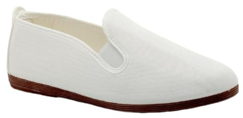 Zapatillas de Lona con Gomas en los Lados - Suela Plana - Comodidad - Kungfu - Camping (Blanco, Sistema Tallas Calzado EU, Adulto, Números, Mediano, 43)