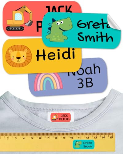 50 Etiquetas para ropa SIN PLANCHAR resistentes a los lavados. Pegatinas personalizadas para material escolar. Etiquetas Adhesivas para niños, guardería y colegios.