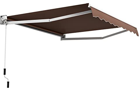 GOPLUS Store Banne Manuel 295x250CM, Auvent de Terrasse Rétractable et Angle Réglable, Store Banne Anti-Soleil pour Boutique Balcon Jardin (Marron)