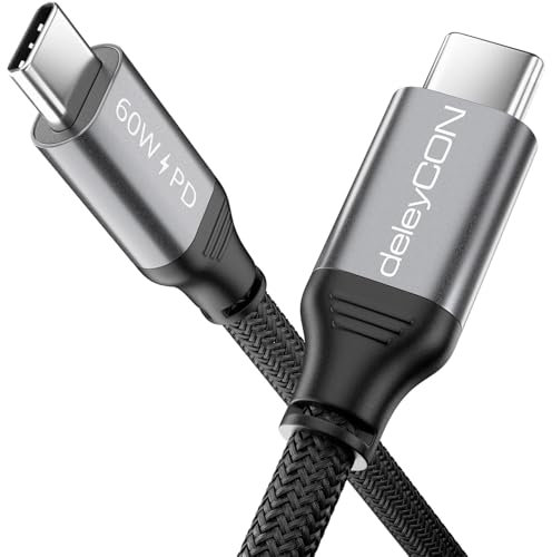 deleyCON 1,5m USB C Cable PD3.0 (60W Carga Rápida) Cable de Carga - C a C - para iPhone 16 15 Pro Max Samsung S25 S24 S23 S22 Pixel iPad Pro MacBook Air Tablets Switch PS5