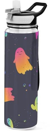 Mnsruu N Ghosts Transparente Sport-Wasserflasche mit Strohhalm, auslaufsichere Trinkflasche, nahtloses Muster, Fahrradflaschen für Sport, Büro, Schule, BPA-freier Tritan-Kunststoff, 1 Liter