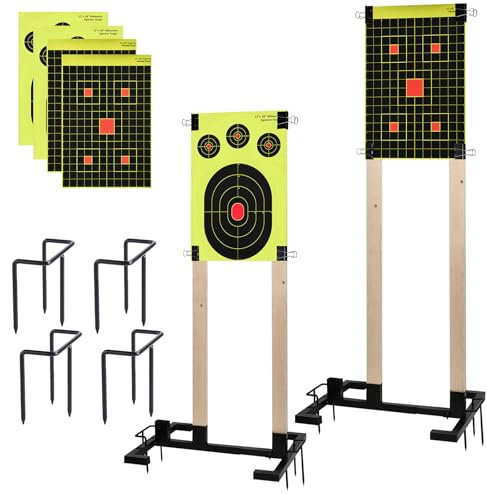 GADFISH 2 Pack Shooting Target Stand Base for Outdoor Paper Shooting Targets Cardboard, Adjustable Width with Ground Nails and Paper Targets, USPSA/IPSC - IDPA Practice (Wooden Stakes Not Included)