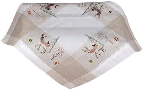 matches21 HOME & HOBBY Tischdecke Elly 60 x 60 cm mit Stickerei Rehe & Winterlandschaft Weihnachten Landhaus Polyester