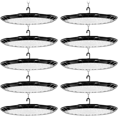 Sararoom 10Pack UFO Projecteur LED Industriel, 500W 50000LM Super Brillant High Bay Eclairage Atelier, 6500K Blanc Froid Projecteur LED Exterieur, Étanchéité IP65 Plafonnier LED pour Entrepôt, Usine