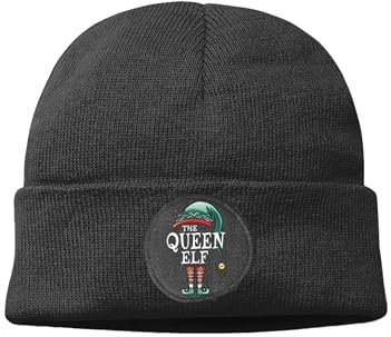 Mütze Beanie The Queen Elf Weihnachten Wintermütze Statement Spruch Print Geschenk Unisex Strickmütze für Herren & Damen - Schwarz