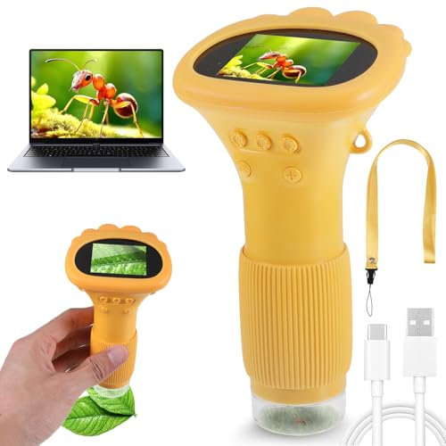 Microscope Enfants, Grossissement 1000x, Écran de 2,0 Pouces, Numérique Microscope Enfant Portable, 2 Mégapixels, Supporte Le Transfert et Le Partage en Temps Réel sur PC