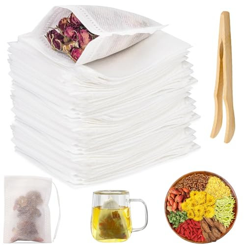 Teebeutel für losen Tee – 300 Stück Einweg Teefilter für losen Tee, 7x9cm Tea Bags mit Kordelzug & Clip, Hochtemperaturbeständig, Tefilter Papier für Duftender, Gewürze, Kaffee, Vanille, Lavendel