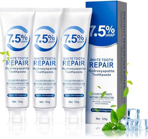 UptVin 3 Stück Hydroxylapatit Zahnpasta, Hydroxyapatite Toothpaste Zahnpasta ohne Fluorid Sanfte Minze für Empfindliche Zähne Zahnschmelzschutz Frischer Atem