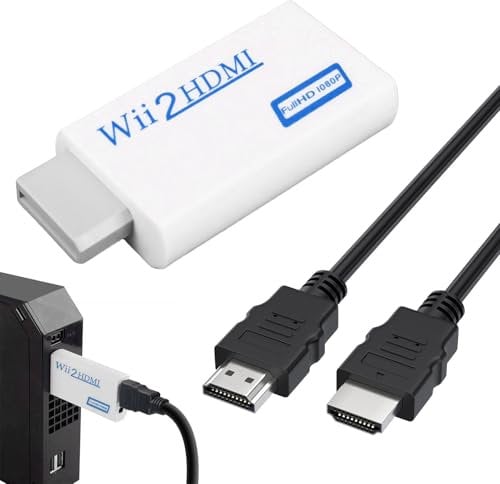 Wii HDMI Adapter Wii to HDMI Adapter for Nintendo Wii HDMI Adapter Wii Adapter to HDMI with 1M Wii HDMI Cable Supports 1080P/720P with 3.5mm Audio Jack Compatible with All Wii Display Modes