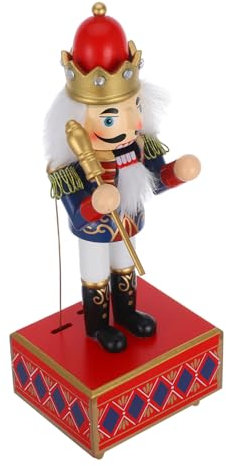 VILLFUL 32cm Wooden Nutcracker Music Box Blue Staff, Christmas and New Year Decorative Ornament for Home and Holiday