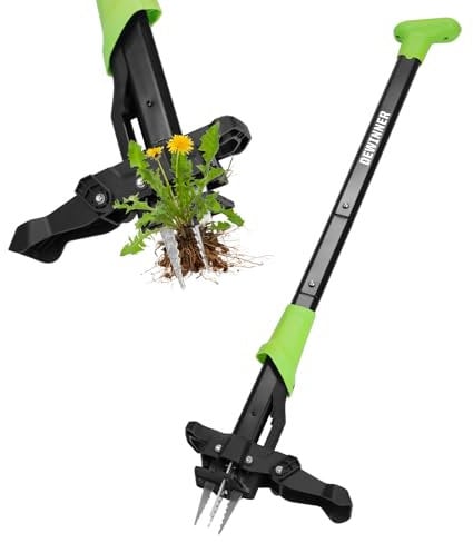 DEWINNER Désherbeur Manuel et Extracteur de Mauvaises Herbes avec Pédale Longueur 100cm, 4 Griffes arrache-Racines en Acier en Outil de Désherbage Longue Manche pour Enlever Les Mauvaises Herbes