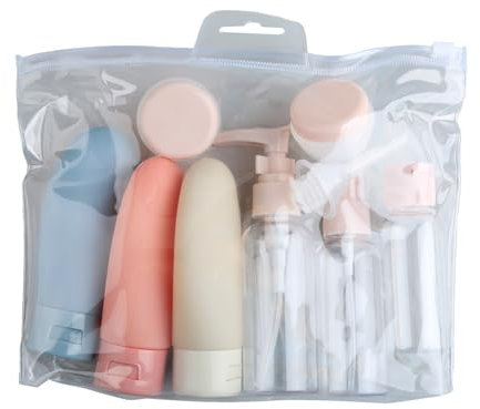 Bojueshaw 11pcs Leakproof Silicone Travel Bottles Set,Refillable Containers with Cosmetic Jars & Clear Toiletry Bag for Shampoo,Lotion,Conditioner(Pink)