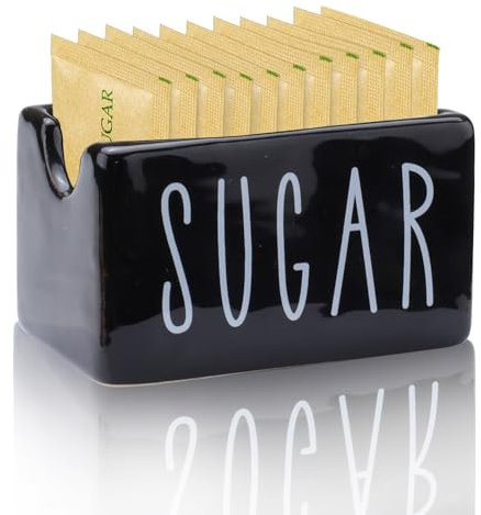 Simaixing Porta bustine di zucchero in ceramica per bar, contenitore per pacchetti di zucchero, piccolo contenitore per tavolo, ufficio, hotel, ristorante (nero)