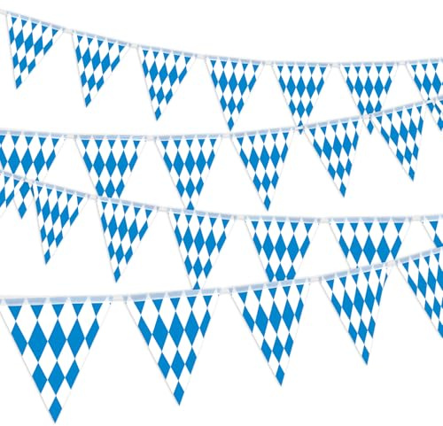 10 Meter Blau-Weiße Oktoberfest Wimpelgirlande mit 30 Flaggen, 14 x 21 cm Bayerische Wimpel für Deutsches Bierfest, Bayerische Party, Oktoberfest, Wand- und Gartendekorationen