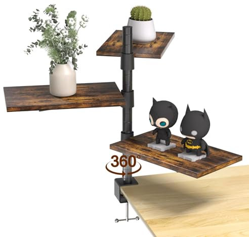 PawsWhirl 3 Tier Clamp On Desk Shelf - Over Or Under Table Clamp Shelf, 360° Rotatable Desk Storage for Home Office, Gaming and Storage Tray, Desktop Shelves for Desktop Thicknesses from 0.5-1 Inch