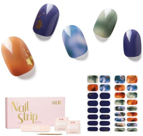 NAILOG Semi Cured Gel Nail Strips 34 pcs Ombre Nail Stickers -Illusion II | 34 Strips In 17 Sizes, DIY Salon-Quality Gel Nails, Glossy, Long-Lasting, HEMA-Free, Vegan, Easy & Safe