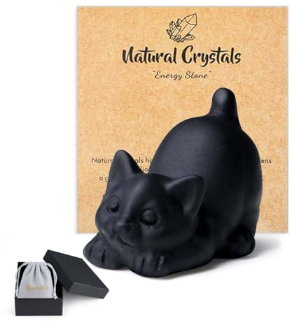 QINJIEJIE Matte Obsidian Crystal Cat Ornaments Black Cat Gifts for Women | Good Luck Cats Themed Statue Home Office Desk Decor, Spiritual Crystal Gifts for Lovers Men Christmas Presents