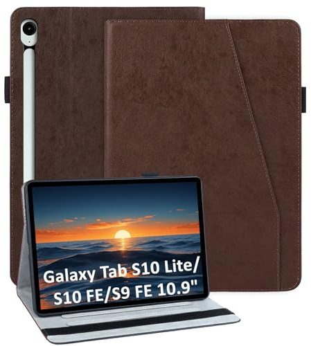 laddutoi Cover per Samsung Galaxy Tab S10 Lite/S10 FE/S9 FE, Marrone | Custodia per Tab S10 Lite 10.9” in PU Pelle, Supporto Stand, Slot per Schede, Protettiva Flip Folio Tablet Cover Case