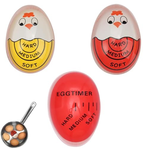 SHUOHONG 3 Stück Egg Timer, Eieruhr zum Mitkochen, Anzeige Hart/Medium/Weich, Eggtimer, Eieruhr Auswahl des Reifegrads von Eiern Je Nach Temperatur, Küchenwecker für Zuhause, Restaurant, Polyresin