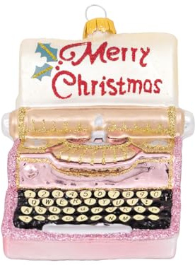 GreenGate Ornament Glass Typewriter Merry Xmas Pale pink