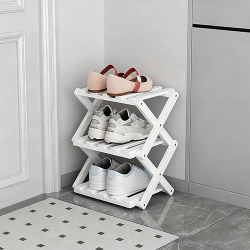 GIRYES Kleines Schuhregal, weiß, 3 Etagen, Bambus, faltbar, Schuh-Organizer, freistehendes Regal für Eingangsbereich, Schlafzimmer, Schrank, Wohnzimmerecke, keine Installation erforderlich GIRYES