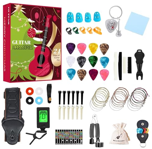 Gitarre Adventskalender 2025, 24 Tägiger Musik Countdown Kalender, Gitarrenzubehör, Für Akustische E-Bass-Ukulele-Anfänger Erwachsene Kinder
