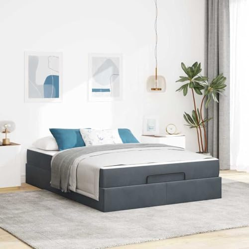 Yunovire Bettgestell mit Matratze Dunkelgrau 140x200 cm, Samt Polsterbett mit Stauraum, Modernes Doppelbett für Schlafzimmer, Holzwerkstoff Rahmen