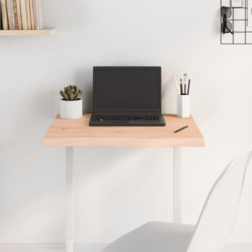 IBUQDDV Massivholz Eiche Tischplatte 60x40x(2-4) cm Unbehandelt mit Naturkante für Tischrenovierung DIY Projekt Ersatzplatte