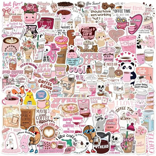 Kaffee Aufkleber für Erwachsene 100 Stück Coffee Vinyl Sticker Set Auto Motorräder Fahrrad Skateboard Snowboard Gepäck Laptop Koffer Helm Motorrad Computer