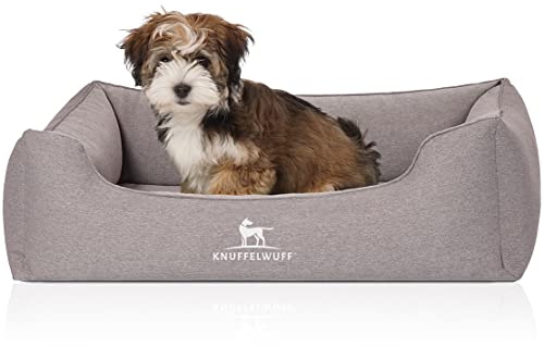 Knuffelwuff Orthopädisches Hundebett Leano aus Velours mit Handwebcharakter S 70 x 50cm Grau - Abnehmbarer Bezug - waschbar - für große, mittelgroße und kleine Hunde