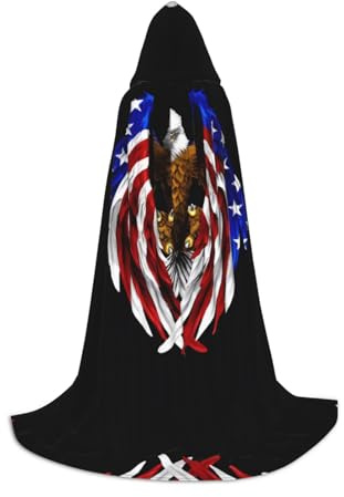 QAZWZML Kleiner Kapuzenumhang mit USA-Flagge, Patriotischer Adler, bedruckt, Cosplay-Kostüm, perfekt für Fasching und Urlaubspartys