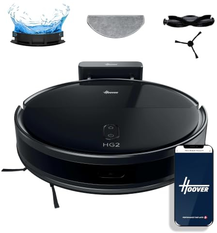 Hoover HG2 Hydro 2-in-1 Robot Vacuum Cleaner & Mop, 160min runtime [HG230H] | Rechargeable Vacuum and Mop, 5000pa Suction Power, Point-Laser Navigation, Ultra-Slim, Self-Charging, Obstable Avoidance